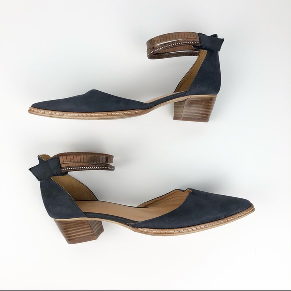 Sundance Navy Leather Ankle Strap Heels - Picture 4 of 14